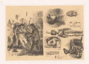 Group of Men, Next to a Composition Including a Soldier by Denis Auguste Marie Raffet