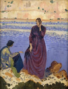 Two Women on Rocks by the Sea