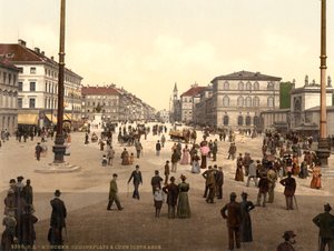 Street Scene, Odensplatz and Ludwigstrasse, Munich, Bavaria, Germany by Detroit Publishing Co.
