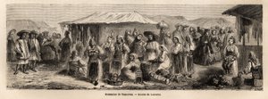 The walking population of Tesmevar (or Timisoara) in Romania. Engraving to illustrate the voyage from Paris to Bucharest, by Lancelot, draftsman, in 1860, published in Le tour du monde, nouveau journal des voyages, under the direction of Edouard Charton