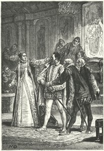 The Earl of Essex threatening to draw his sword after Queen Elizabeth I cuffed him around the ear for his insolence, 1598 by Diogene Ulysse Napoleon Maillart