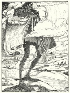 We saw the Giant stalk over the hill-tops, carrying his dinner in a bag by Dion Clayton Calthrop