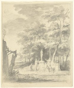 Arcadian Landscape with Figures Around a Statue