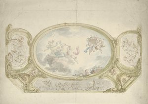 Design for a Ceiling Painting: Oval with Allegorical Scene, Surrounded by Scenes with Putti by Dionys van Nijmegen (possibly)