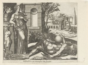 Fortune Does Not Favor Those Who Fall Asleep; Patience as the Victor of Fortune (Proverbs about Fortuna) by Dirck Volckertsz. Coornhert (attributed to)