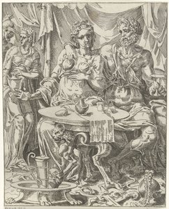Judith and Holofernes Enjoying a Feast by Dirck Volckertsz. Coornhert (attributed to)