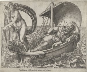Not Every Idler is Lucky (title on object: Fortune and Does Not Watch Over All Sleepers) (series title: Proverbs About Fortuna) by Dirck Volckertsz. Coornhert