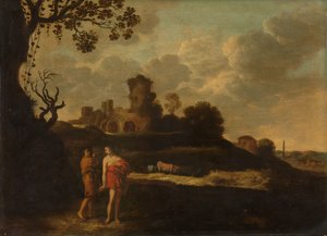 Arcadian Landscape with Herdsmen and Cattle by Dirck the Elder Dalens