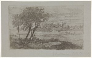 Landscape with Trees in the Foreground and a Plow in the Field by Dirk Arnoldus Tavenraat