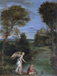Landscape with Tobias Laying Hold of the Fish by Domenichino