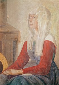 (detail) Woman from the Death of St. Fina, 1482 by Domenico Ghirlandaio