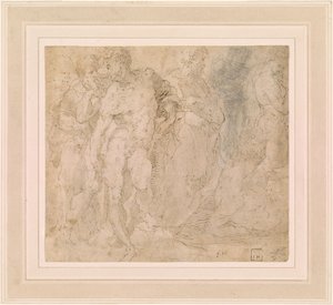 Standing Male Nude Among a Group of Figures, One of Them Reclining, ca. 1530-1540 by Domenico Beccafumi
