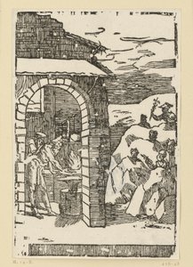 The Call of the Metals. Hephaestus (Vulcan) and a Scholar Stand by the Fire of a Forge, While Outside in the Rocks the Gods (as Representatives of the Metals) are Hidden: Saturn (Lead), Jupiter (Tin), Venus (Copper), Luna (Silver), Mercury (Quicksilver)