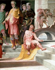The sacrifice of Seleucos de Locres (Seleucus de Locride) Seleucos to blind his son, in order to punish him for a rape he had committed, preferred to lose one of his eyes. Fresco by Domenico di Giacomo di Pace dit Beccafumi (1486-1551) (detail). 1529-1535  by Domenico Beccafumi