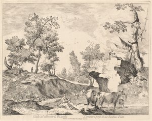 Landscape with Shepherdess and Herd at a Watering Hole