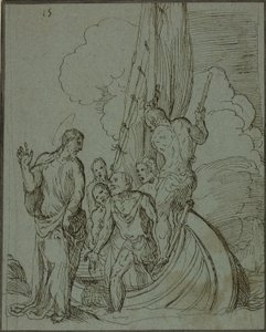 Christ Walking on the Water, Peter Following by Domenico Campagnola