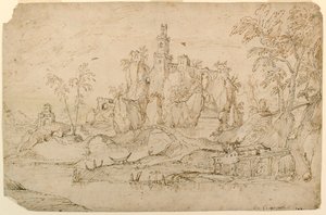 Fantasy Landscape with Watermill by Domenico Campagnola