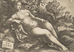 Nude Woman Venus Reclining in a Landscape
