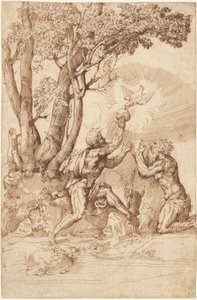 The Hermit Saints Paul and Anthony Receiving Bread from a Dove by Domenico Campagnola