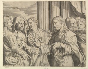 The Tribute Money: Christ Gesturing to a Man with Coins by Domenico Campagnola