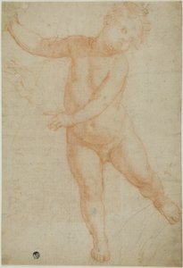 Putto Poised on Right Leg (recto); Sketch of a Draped Arm (verso) by Domenico Cresti