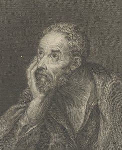 An old bearded man resting his head on his right hand and looking upwards to the left, aft..., 1775