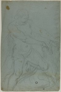 Samson and the Lion (recto); Virgin Mary with Right Arm Extended (verso) by Domenico Fiasella
