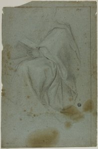 Seated Draped Male Figure with Book (recto); Two Seated Women with Sketch of Left Hand (verso) by Domenico Fiasella