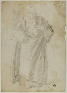 Standing Angel; Study of Face and Drapery by Domenico Fiasella