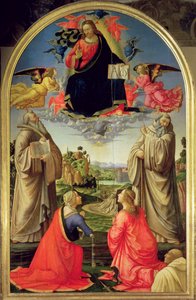 Christ in Glory with St. Benedict, St. Romuald, St. Attinia, St. Grecinia and the donor, abbot Buonvicini, 1492