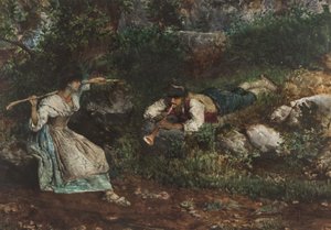 An Italian Contadina wooed by a Shepherd by Domenico Pennacchini