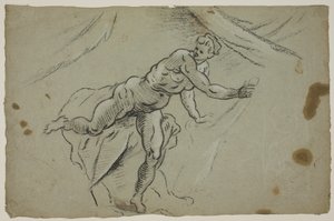 Nude Woman with a Piece of Cloth in Her Hands Hastily Leaving a Tent