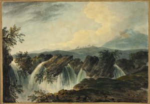 Camel Caravan Crossing Plain Above Waterfall by Dominic Serres