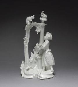 Figure of a Girl with Cat, made by Nymphenburg Porcelain Factory, c.1770