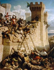Guillaume de Clermont defending the walls at the Siege of Acre, 1291
