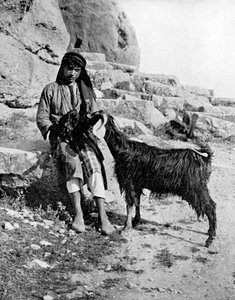 Arab boy and goat, Middle East, 1936