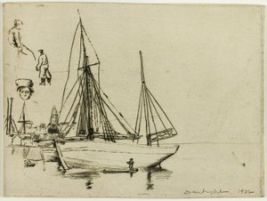 Sketch of Fishing Boats and Sailors