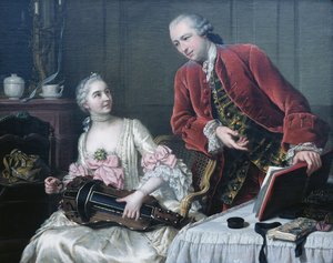 Portrait of Monsieur et Madame de Corcelles playing Music in an Interior
