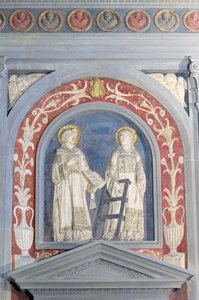 St. Lawrence and St. Stephen, low relief sculpture above the north door, c.1440 by Donatello