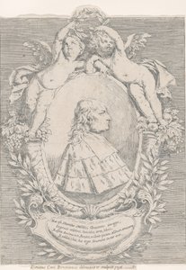 Portrait of Giovanni Girolamo Sbaraglia, within an oval flanked by two putti on cornucopia by Donato Creti