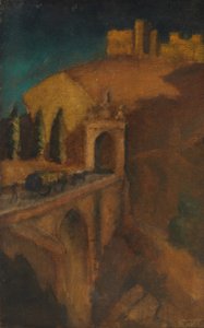 Mountain Landscape with Bridge (verso) by Dora (attr. to) Carrington