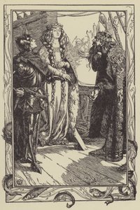 King Anguish Gives Isolt to Sir Tristram (Lithograph) by Dora Curtis