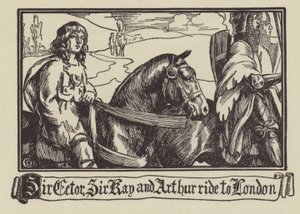 Sir Ector, Sir Kay and Arthur ride to London by Dora Curtis