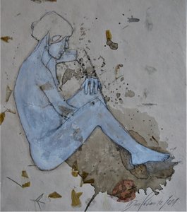 Contemplative Blue Figure