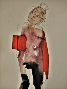 Contemplative Red Woman