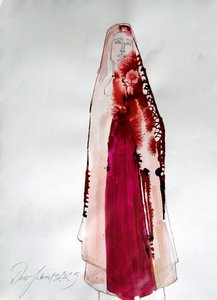 Crimson Draped Figure by Doris Schmitz