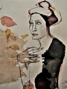 Pensive Woman With Leaves by Doris Schmitz