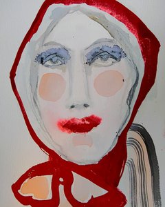 Red Hooded Woman Portrait by Doris Schmitz
