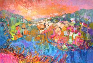 Vibrant Hillside Village by Dorothy Fagan