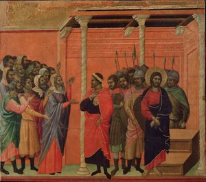 Jesus accused by the Pharisees (Maesta altarpiece) by Duccio di Buoninsegna